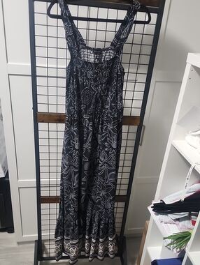 Tribal Femme Black Floral Maxi Sundress with Smocked Bodice
